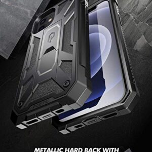 Poetic Spartan for iPhone 12/ iPhone 12 Pro 6.1 inch Case, Full-Body Rugged Dual-Layer Metallic Color Accent with Premium Leather texture Shockproof Protective Cover with Kickstand, Metallic Gun Metal