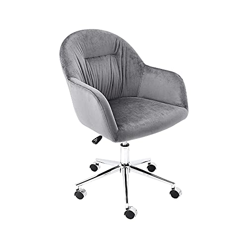 CangLong Upholstered Home Office Desk Chair Swivel Leisure Chair with Wheels Living Room Chairs for Study Room Bedroom Guest Room Set of 1, Grey