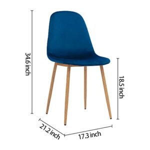 CangLong Dining Kitchen Velvet Cushion Seat, Upholstered Back and Metal Legs, Modern Mid Century Living Room Side Chairs,Set of 2, Blue