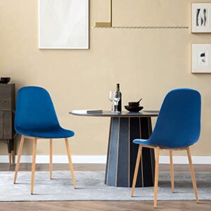 CangLong Dining Kitchen Velvet Cushion Seat, Upholstered Back and Metal Legs, Modern Mid Century Living Room Side Chairs,Set of 2, Blue