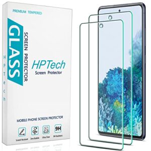 hptech (2 pack) designed for samsung galaxy s20 fe, galaxy s20 fe 5g, galaxy s20 fe 5g uw tempered glass screen protector, 9h hardness, support fingerprint reader, case friendly