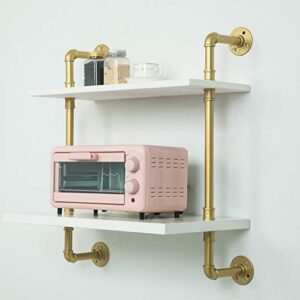 gold,industrial retro wall mount iron pipe shelves,microwave oven rack- wall mounted microwave oven shelf stand,storage organizer for kitchen,oven,toaster,utensils,spice,mitts and more