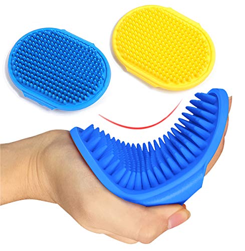 Kwispel 2 Pcs Dog Grooming Brush, Pet Shampoo Brush Dog Bath Grooming Shedding Brush Soothing Massage Rubber Comb with Adjustable Strap for Short Long Haired Dogs and Cats