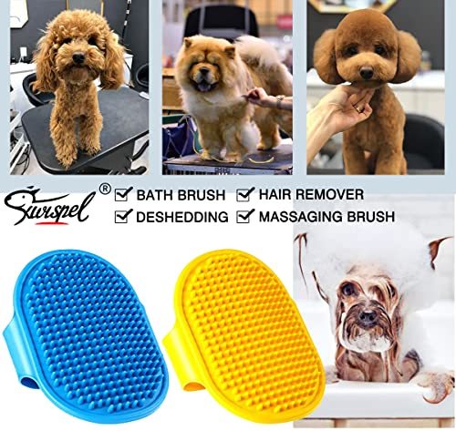 Kwispel 2 Pcs Dog Grooming Brush, Pet Shampoo Brush Dog Bath Grooming Shedding Brush Soothing Massage Rubber Comb with Adjustable Strap for Short Long Haired Dogs and Cats