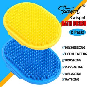 Kwispel 2 Pcs Dog Grooming Brush, Pet Shampoo Brush Dog Bath Grooming Shedding Brush Soothing Massage Rubber Comb with Adjustable Strap for Short Long Haired Dogs and Cats