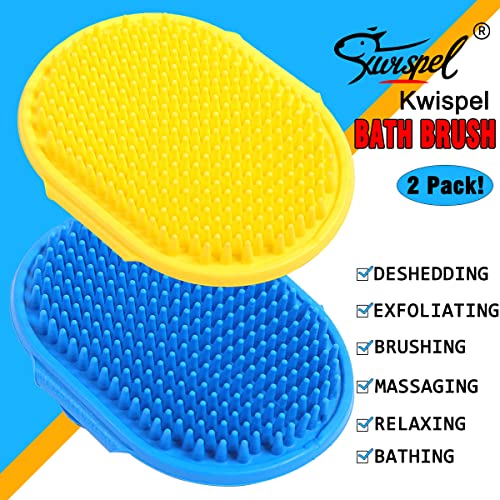 Kwispel 2 Pcs Dog Grooming Brush, Pet Shampoo Brush Dog Bath Grooming Shedding Brush Soothing Massage Rubber Comb with Adjustable Strap for Short Long Haired Dogs and Cats