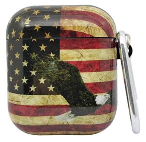 kuxeen case cover compatible with airpods, 3 in 1 cute hard airpods accessories protective case portable & shockproof cover case portable for airpods 2 & 1 women girls men (american flag and eagle)