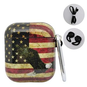 KUXEEN Case Cover Compatible with Airpods, 3 in 1 Cute Hard Airpods Accessories Protective Case Portable & Shockproof Cover Case Portable for Airpods 2 & 1 Women Girls Men (American Flag and Eagle)