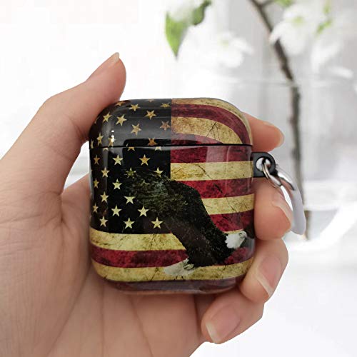 KUXEEN Case Cover Compatible with Airpods, 3 in 1 Cute Hard Airpods Accessories Protective Case Portable & Shockproof Cover Case Portable for Airpods 2 & 1 Women Girls Men (American Flag and Eagle)