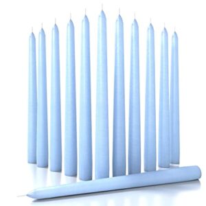 candwax 10 inch taper candles set of 12 - dripless taper candles and unscented candlesticks - perfect as dinner candles and household candles - baby blue candles