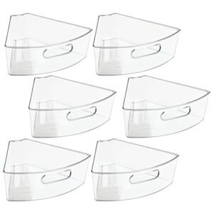 mDesign Kitchen Cabinet Plastic Lazy Susan Storage Organizer Bins with Front Handle - Large Pie-Shaped 1/6 Wedge - Ligne Collection - 6 Pack - Clear