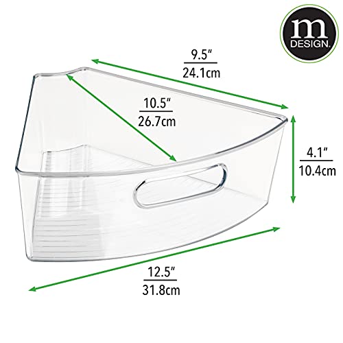 mDesign Kitchen Cabinet Plastic Lazy Susan Storage Organizer Bins with Front Handle - Large Pie-Shaped 1/6 Wedge - Ligne Collection - 6 Pack - Clear