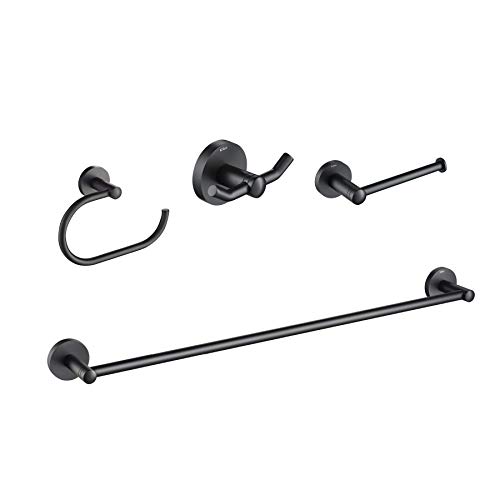 Kraus C-KEA-188MB Elie 4-Piece Bath Hardware Set with 24-inch Bar, Paper Holder, Towel Ring and Robe Hook, Matte Black