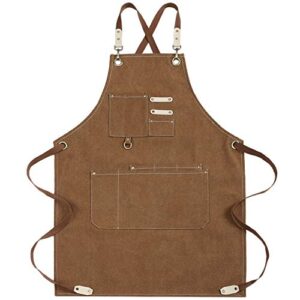 mactso chef apron water resistant canvas cross back adjustable apron for men women(coffee)