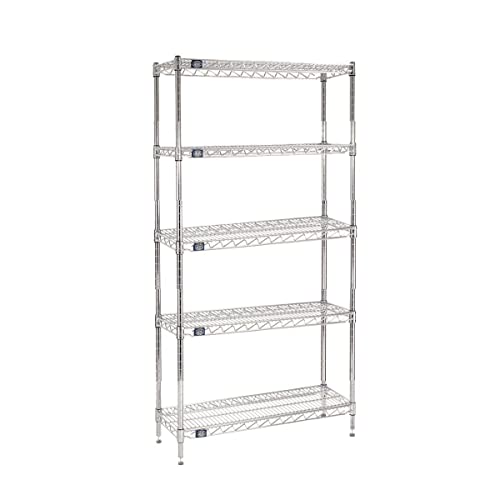 Nexel - 24" x 30" x 86", 5 Tier, NSF Listed Adjustable Wire Shelving, Unit Commercial Storage Rack, Chrome, Leveling feet