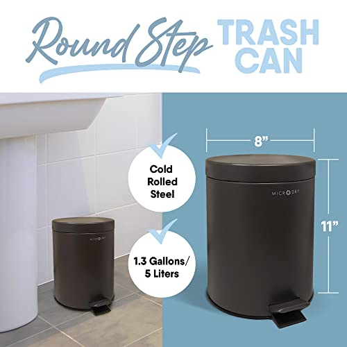 MICRODRY Round Garbage Can with Slow Close Lid, Rust-Resistant Step Trash Can with Lid and Removable Inner Trash Bin, Wastebasket for Your Kitchen or Bathroom, 1.3 Gallons / 5-Liter Capacity, Dark Grey