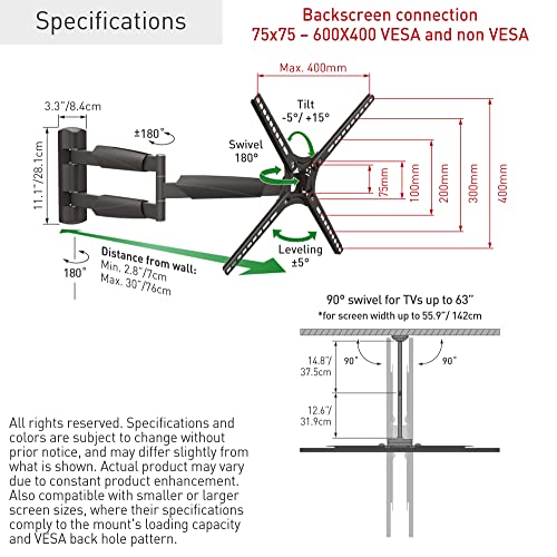 Barkan Long TV Wall Mount, 13-65 inch Full Motion Articulating - 4 Movement Flat/Curved Screen Bracket, Holds up to 79lbs, Extremely Extendable, Fits LED OLED LCD