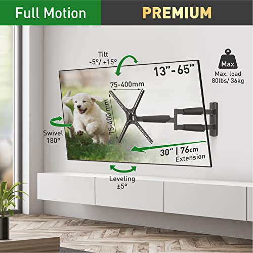 Barkan Long TV Wall Mount, 13-65 inch Full Motion Articulating - 4 Movement Flat/Curved Screen Bracket, Holds up to 79lbs, Extremely Extendable, Fits LED OLED LCD