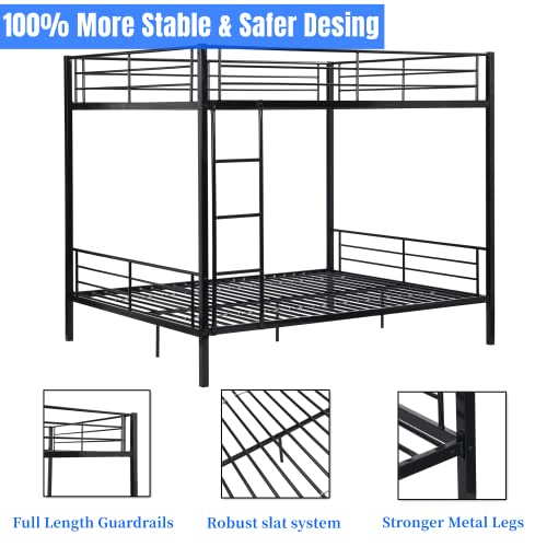 Rajmarti TYNAWYNW Latest Version & Stronger Bunk Bed, Industrial Style Thicker Metal Bunk Bed Frame with 2 Side Ladders and Full Length Safety Guardrails for Adults, Girls, Boys and Kids (Queen Over Queen)