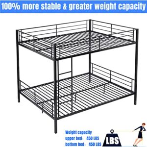 Rajmarti TYNAWYNW Latest Version & Stronger Bunk Bed, Industrial Style Thicker Metal Bunk Bed Frame with 2 Side Ladders and Full Length Safety Guardrails for Adults, Girls, Boys and Kids (Queen Over Queen)