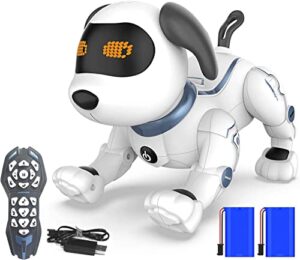 hbuds remote control robot dog toys for kids, rc stunt programmable robot puppy toy dog interactive with commands sing, dance, bark, walk electronic pet dog for all ages boys and girls gifts (white)