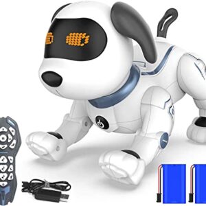 HBUDS Remote Control Robot Dog Toys for Kids, RC Stunt Programmable Robot Puppy Toy Dog Interactive with Commands Sing, Dance, Bark, Walk Electronic Pet Dog for All Ages Boys and Girls Gifts (White)