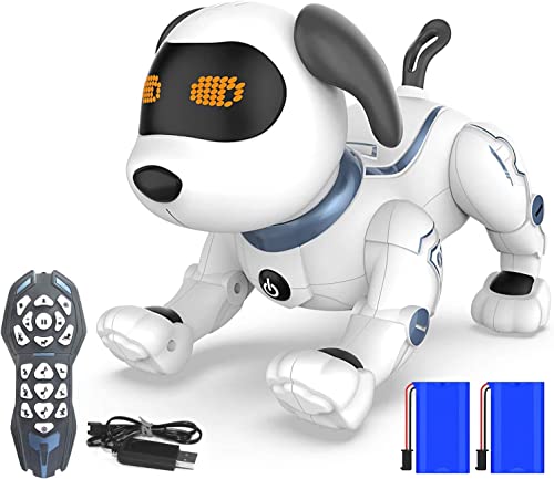 HBUDS Remote Control Robot Dog Toys for Kids, RC Stunt Programmable Robot Puppy Toy Dog Interactive with Commands Sing, Dance, Bark, Walk Electronic Pet Dog for All Ages Boys and Girls Gifts (White)