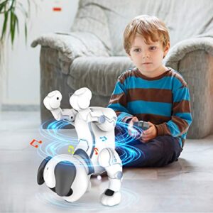 HBUDS Remote Control Robot Dog Toys for Kids, RC Stunt Programmable Robot Puppy Toy Dog Interactive with Commands Sing, Dance, Bark, Walk Electronic Pet Dog for All Ages Boys and Girls Gifts (White)