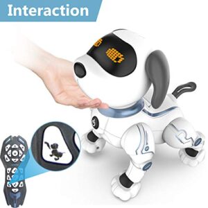 HBUDS Remote Control Robot Dog Toys for Kids, RC Stunt Programmable Robot Puppy Toy Dog Interactive with Commands Sing, Dance, Bark, Walk Electronic Pet Dog for All Ages Boys and Girls Gifts (White)