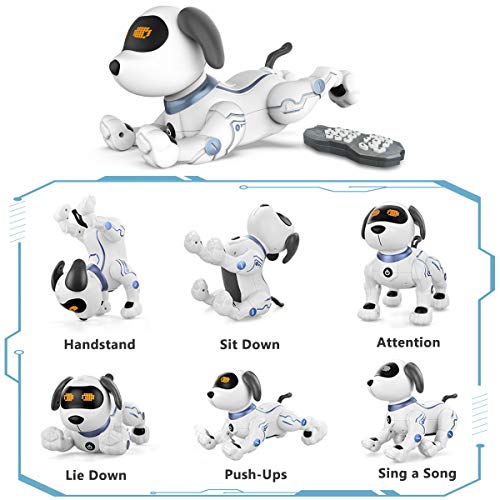 HBUDS Remote Control Robot Dog Toys for Kids, RC Stunt Programmable Robot Puppy Toy Dog Interactive with Commands Sing, Dance, Bark, Walk Electronic Pet Dog for All Ages Boys and Girls Gifts (White)