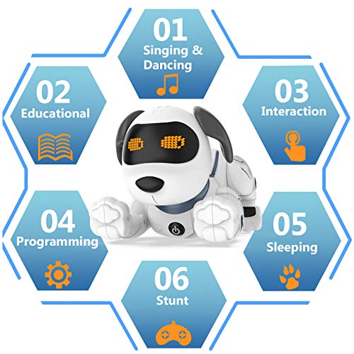 HBUDS Remote Control Robot Dog Toys for Kids, RC Stunt Programmable Robot Puppy Toy Dog Interactive with Commands Sing, Dance, Bark, Walk Electronic Pet Dog for All Ages Boys and Girls Gifts (White)