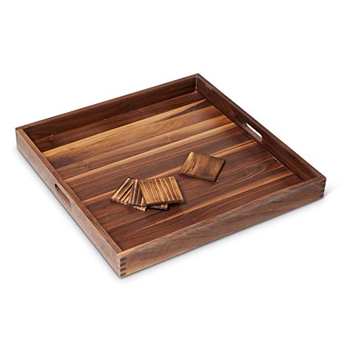 Thingamajigz Extra Large 24" x 24" Black Walnut wooden ottoman serving tray with 4 FREE coasters