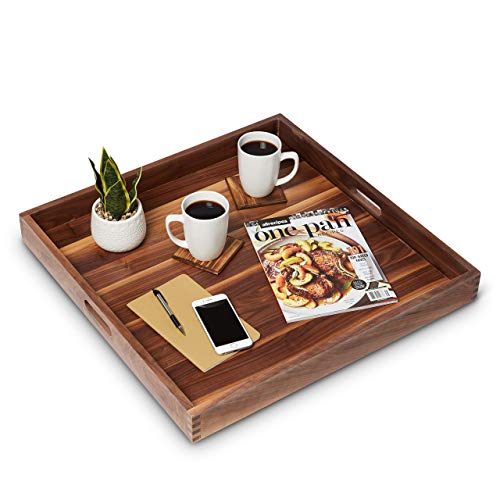 Thingamajigz Extra Large 24" x 24" Black Walnut wooden ottoman serving tray with 4 FREE coasters