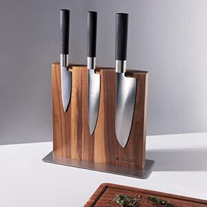 Navaris Wood Magnetic Knife Block - Double Sided Wooden Magnet Holder Board Stand for Kitchen Knives, Scissors, Metal Utensils - Walnut, 8.9 x 8.7 in