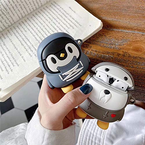 ICI-Rencontrer Compatible with Earbuds Case Airpods 1 & 2, Cute Kawaii Fleece Penguin Design Cartoon Soft Silicone Wireless Earphone Skin Shockproof Protective Case Hook