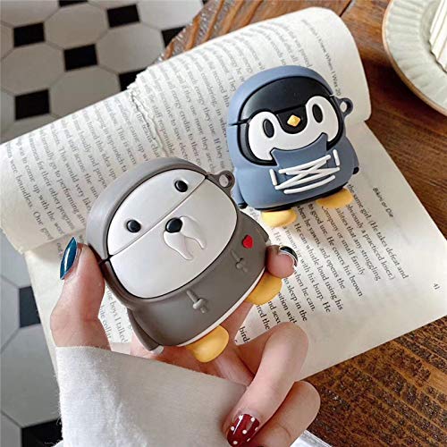 ICI-Rencontrer Compatible with Earbuds Case Airpods 1 & 2, Cute Kawaii Fleece Penguin Design Cartoon Soft Silicone Wireless Earphone Skin Shockproof Protective Case Hook