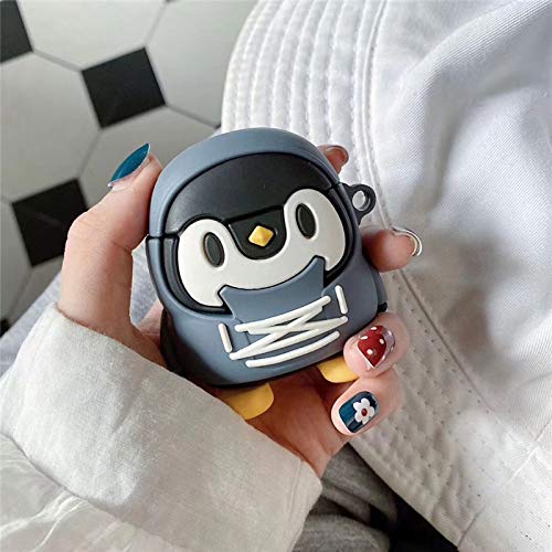 ICI-Rencontrer Compatible with Earbuds Case Airpods 1 & 2, Cute Kawaii Fleece Penguin Design Cartoon Soft Silicone Wireless Earphone Skin Shockproof Protective Case Hook