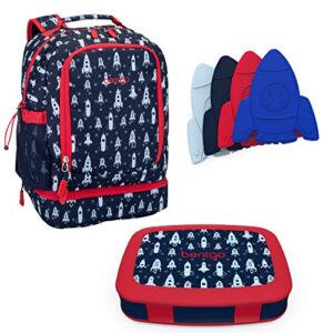 bentgo 2-in-1 backpack & insulated lunch bag set with kids prints lunch box and 4 reusable ice packs (space rockets)