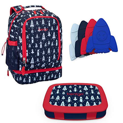 Bentgo 2-in-1 Backpack & Insulated Lunch Bag Set With Kids Prints Lunch Box and 4 Reusable Ice Packs (Space Rockets)