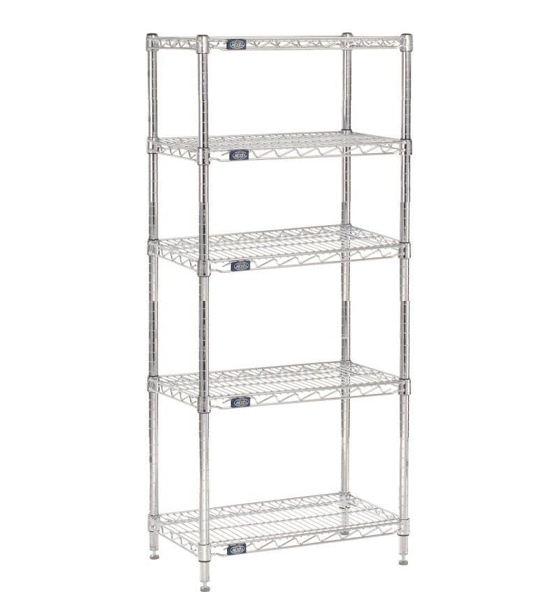 Nexel - 18" x 24" x 63", 5 Tier, NSF Listed Adjustable Wire Shelving, Unit Commercial Storage Rack, Chrome, Leveling feet