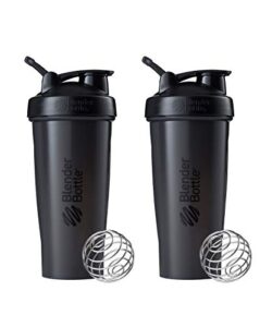 blenderbottle classic shaker bottle perfect for protein shakes and pre workout, 28-ounce (2 pack), all black