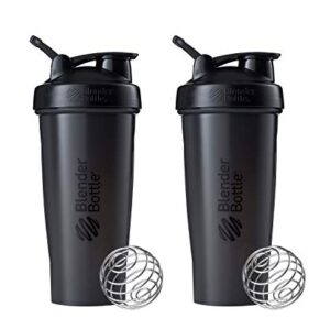 BlenderBottle Classic Shaker Bottle Perfect for Protein Shakes and Pre Workout, 28-Ounce (2 Pack), All Black