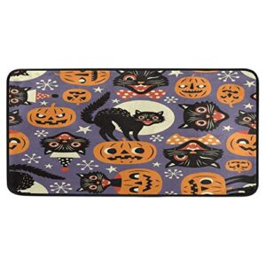 spooky cats and halloween pumpkins indoor area rug bathroom kitchen non-slip mat 39x20 inch