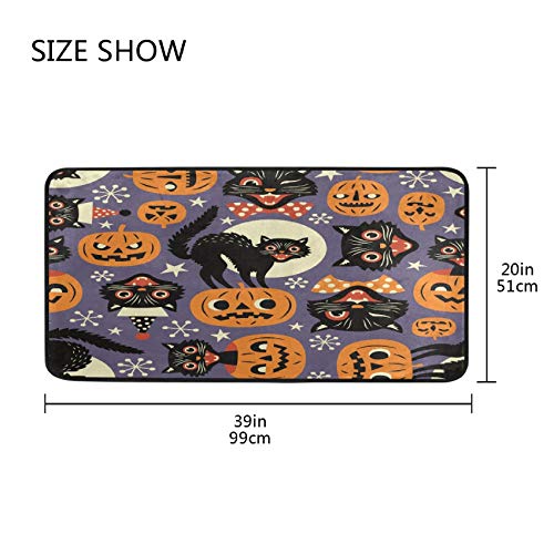 Spooky Cats and Halloween Pumpkins Indoor Area Rug Bathroom Kitchen Non-Slip Mat 39X20 inch