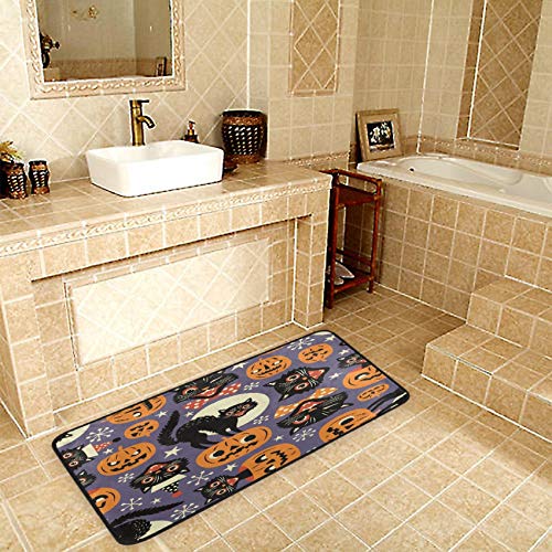 Spooky Cats and Halloween Pumpkins Indoor Area Rug Bathroom Kitchen Non-Slip Mat 39X20 inch