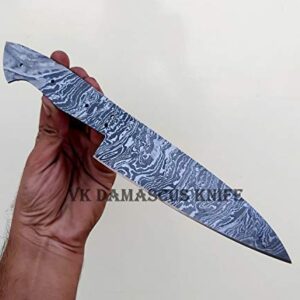 Handmade Damascus Chef knife Kitchen Knife Blank Blade fixed blade knife VK3542 (Silver 3)