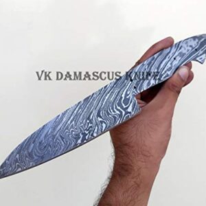 Handmade Damascus Chef knife Kitchen Knife Blank Blade fixed blade knife VK3542 (Silver 3)