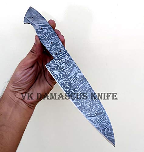 Handmade Damascus Chef knife Kitchen Knife Blank Blade fixed blade knife VK3542 (Silver 3)