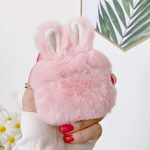 guppy compatible with airpods pro furry bunny case girls 3d cartoon cute rabbit ears plush fluffy warm carrying case soft protective case cover accessories for airpods pro 2019 pink