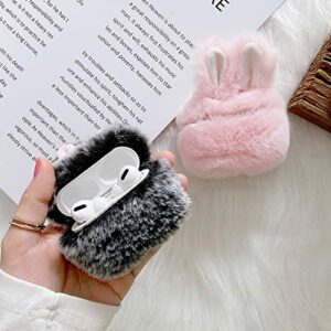 Guppy Compatible with AirPods Pro Furry Bunny Case Girls 3D Cartoon Cute Rabbit Ears Plush Fluffy Warm Carrying Case Soft Protective Case Cover Accessories for AirPods Pro 2019 Pink